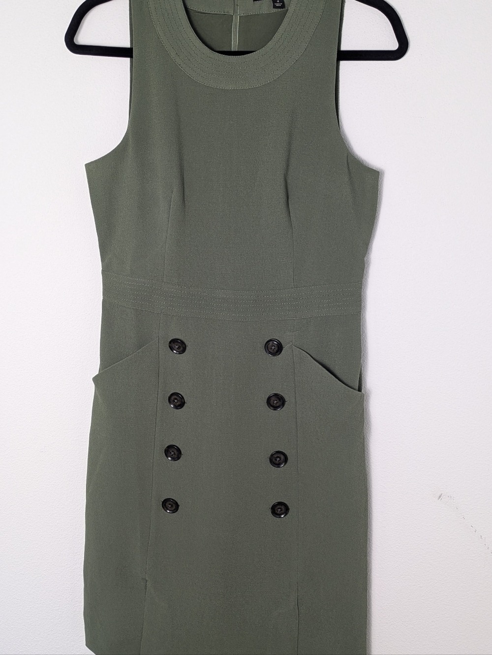 Banana Republic Button-Front Utility Sheath Dress Olive Green Size 4 EUC - Picture 3 of 12